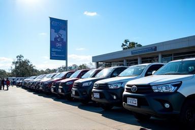 Row of utility vehicles lined up for sale