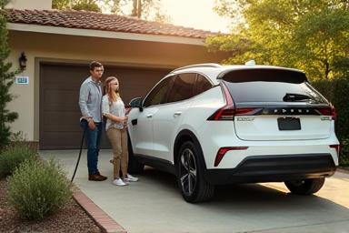 Family charging electric SUV at home